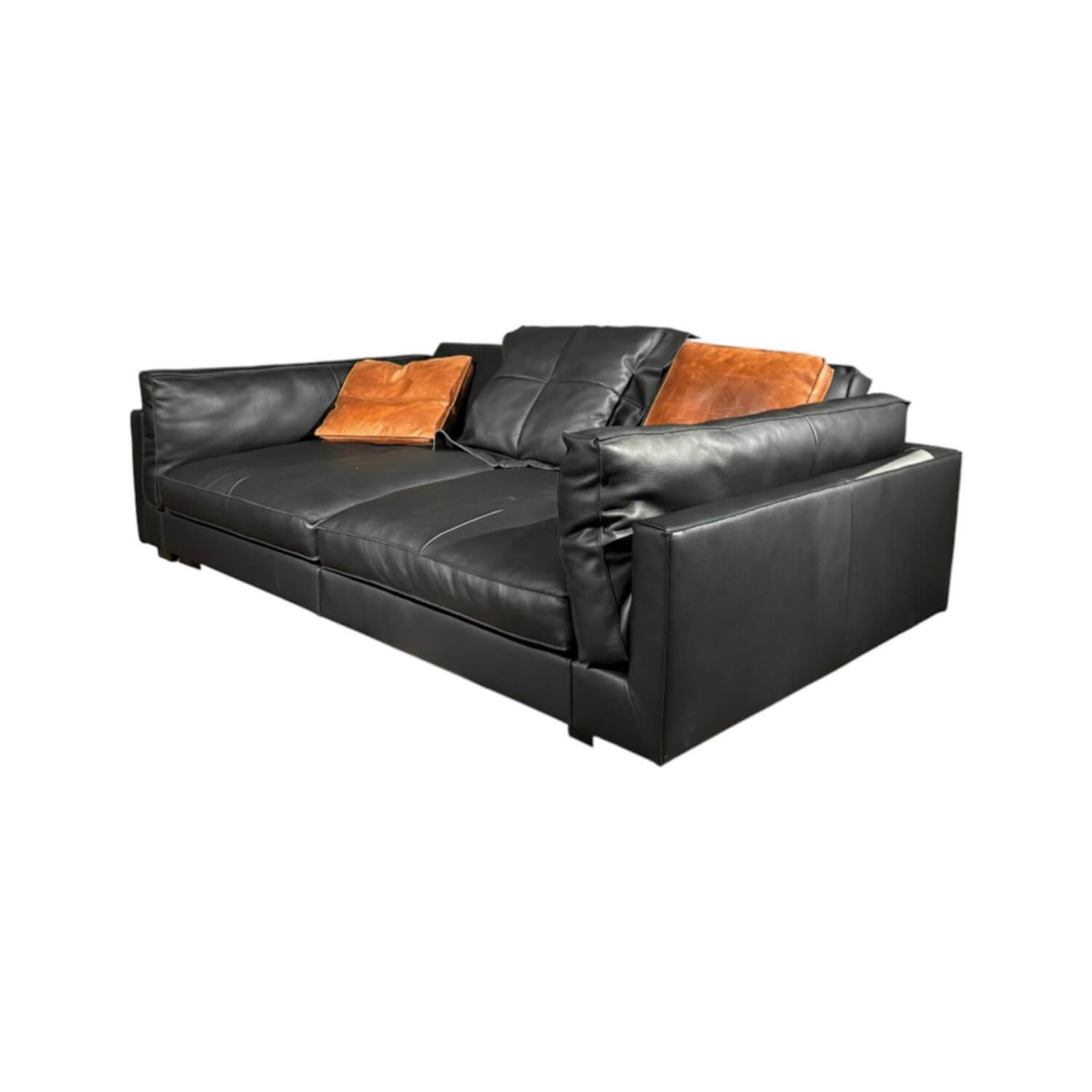 Contur - Sofa Aprino XXL Leder Pueblo 68601 Schwarz Füße Schwarz Inklusive Kissen - 1