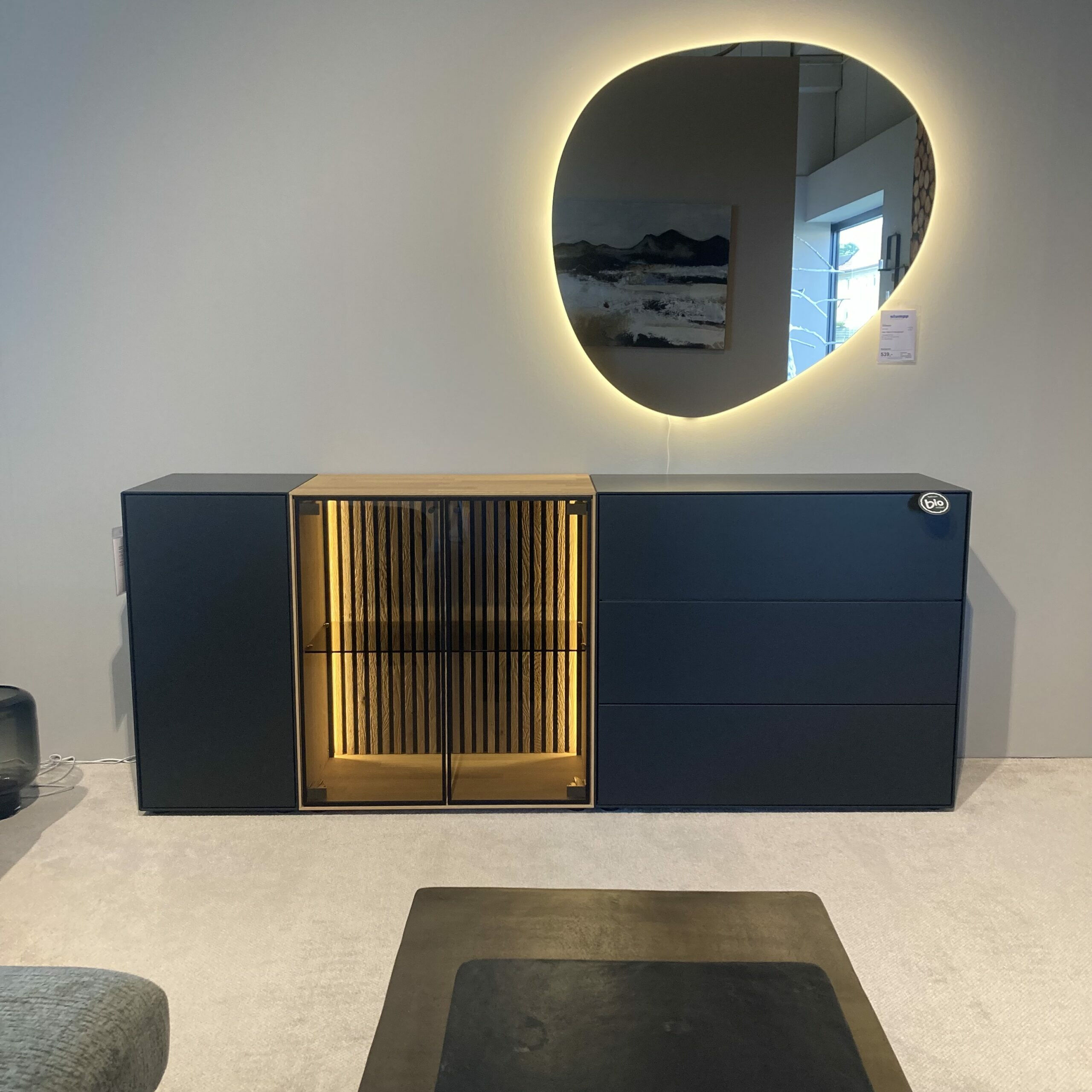 Hartmann - Sideboard Hilke Massives Birkenholz Anthrazit mit Applikationen aus Kerneiche Natur - 6