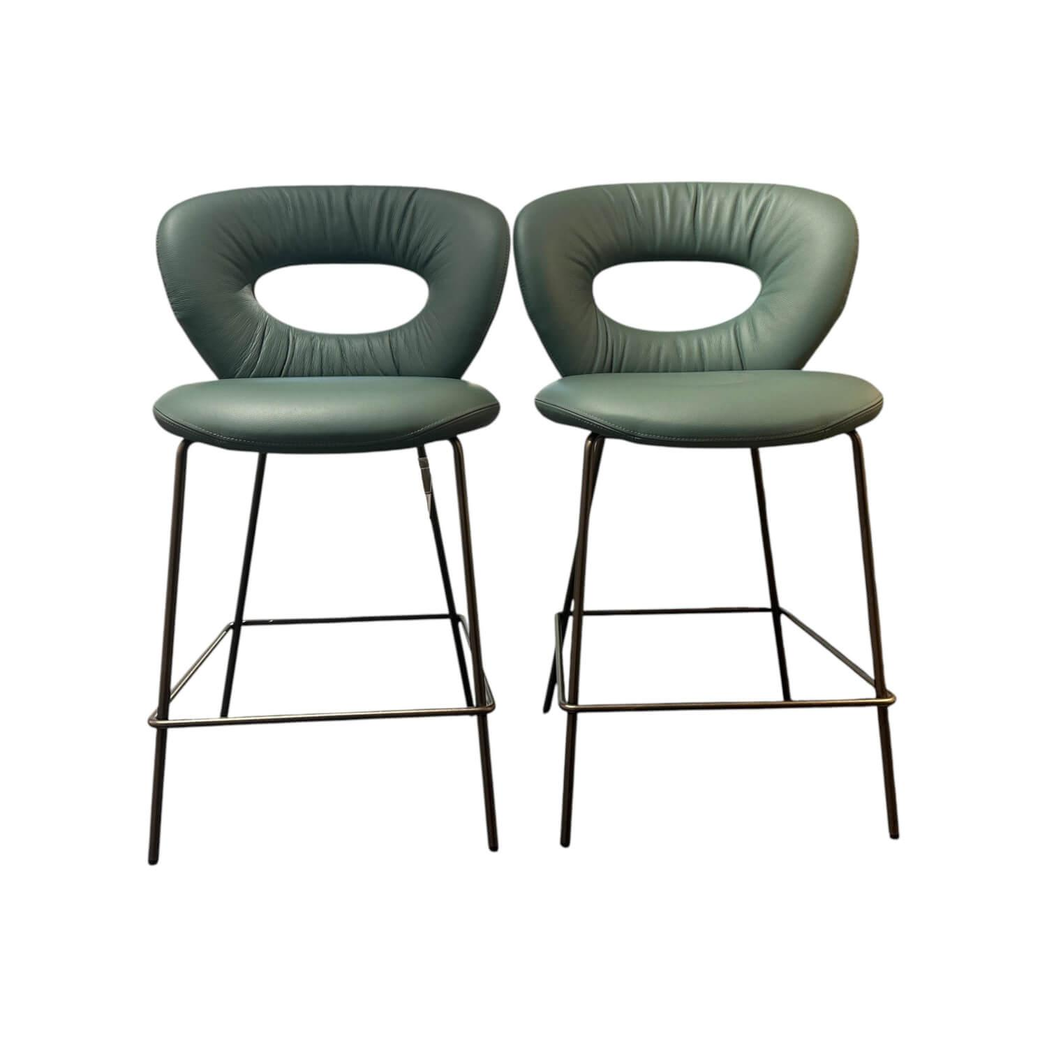 KFF - 2er-Set Thekenstuhl Alice Leder Belo Grünspan Gestell Metall Schwarz Pulverbeschichtet - 1