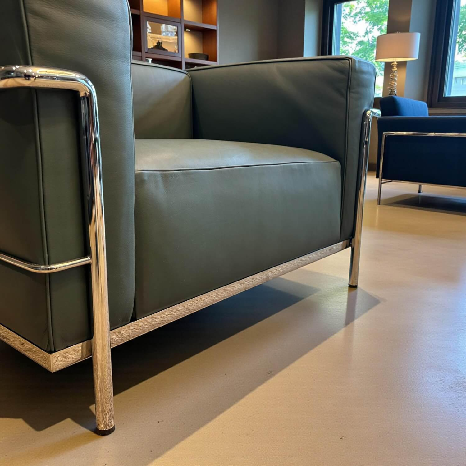 Cassina - Sessel Modell 3 Leder Pelle Naturale ZZ 13Z365 Foresta Grün Gestell Metall Verchromt - 7