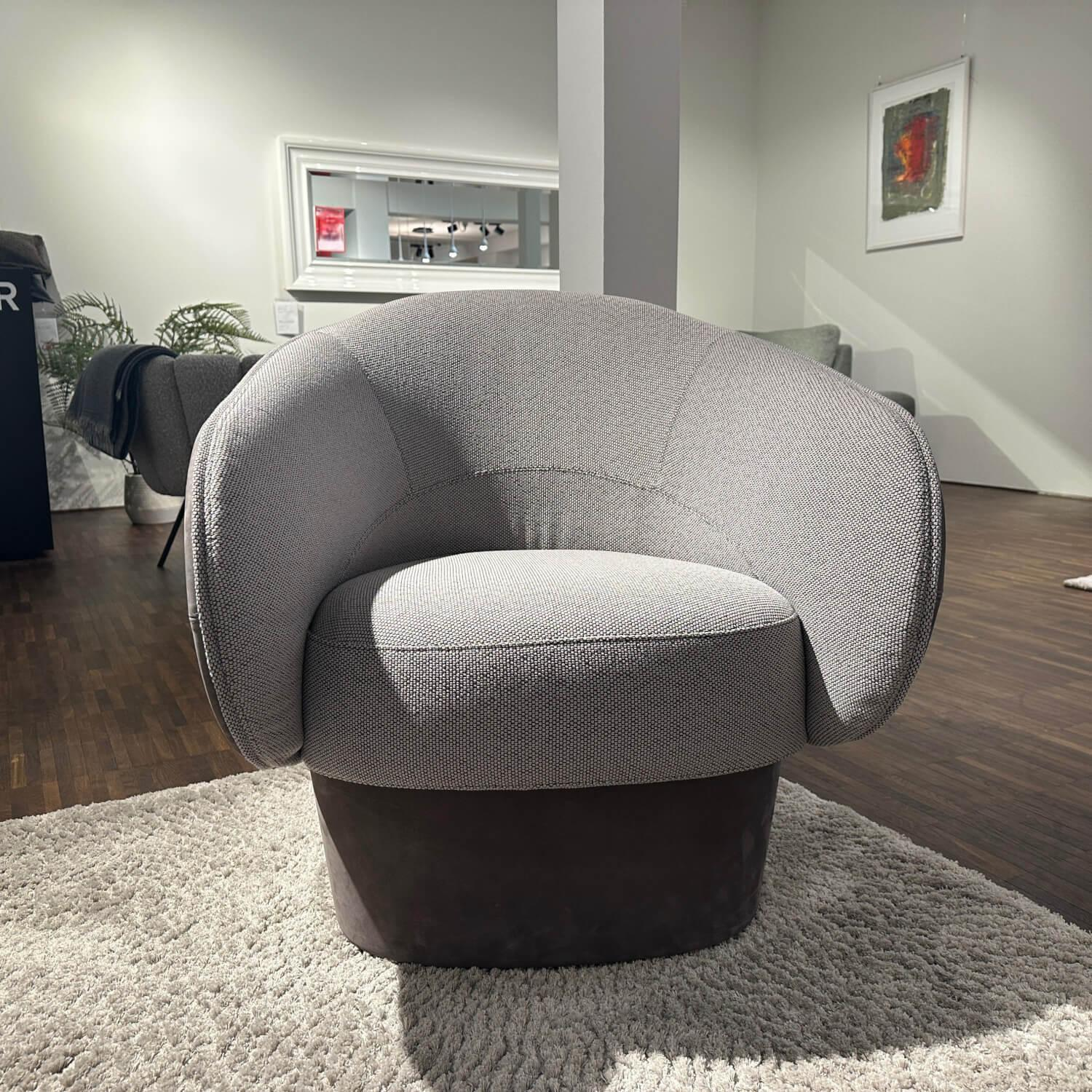 COR - Sessel Roc Innen Stoff 12029 Rauchgrau Außen Leder Puro 683 Taupe Grau Drehteller Metall - 2