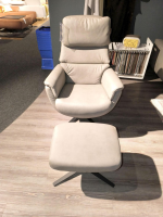 Hukla - Relaxsessel Henri Leder Cloudy Smoke Creme Weiß Grau Sternfuß Schwarz Inklusive Hocker - 2