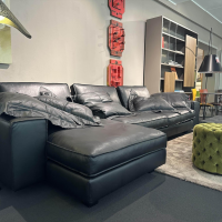Tommy M - Ecksofa Al Jazar Leder Cuba Black Schwarz mit Kissen - 5