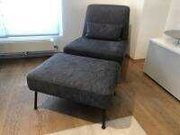 Ligne Roset - Sessel Humphrey Stoff C 762 Blau Grau Gestell Braun mit Hocker - 4