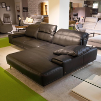 Musterring - Ecksofa 2490 MR Leder Z77 99 Black Pearl Schwarz Metallkufe Chrom Glanz Inklusive Kissen - 5