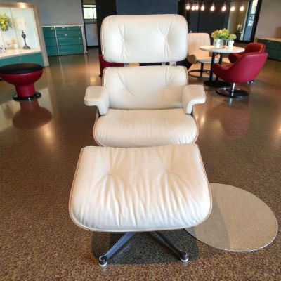 Vitra - Armchair Lounge Chair with Ottoman Leather White Walnut New Dimensions - 6