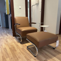 Thonet - Sessel S 411 Leder Linea 608 Marrone Braun Gestell Stahlrohr Verchromt Auflage Nussbaum Geölt Inkl. Hocker - 4