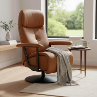 himolla - Sessel 7357 Easy Swing L Leder 24 Longlife Yukon Braun Drehteller Metall Schwarz Mit Manueller Relaxfunktion - 6