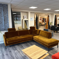 Gehlenborg Sitzmöbel - Ecksofa Living Rohleder Stoff Cloud 52 Gold Füße Metall Schwarz Mit Klappbarer Armlehne - 2