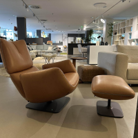 COR - Drehsessel Jalis Lounge Leder Puro Cognac Braun Tellerfuß Graubraun mit Hocker - 7