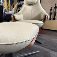 Leolux - Sessel Cream Plus R10 101 Leder Off White Weiß Schale Nussbaum Fuß Pure Epoxy Charcoal Matt Schwarz Mit Hocker - 4