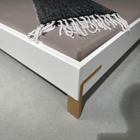 Hülsta - Schlafzimmer Dream Lack Reinweiss Akzent Natureiche Kunstleder Struktur Taupe Grau Griffe Chrom Glänzend - 5