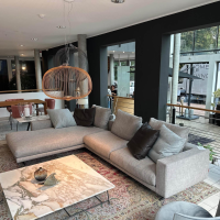 Flexform - Ecksofa Campiello Stoff Extra Elvira N1724 Grau Füße Metall Brüniert Inklusive 8 Kissen - 8