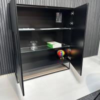 Kettnaker - Sideboard Soma Korpus Lack Schwarz Matt Gittergestell Metall Schwarz Abdeckplatte Grau Spiegel Matt - 6