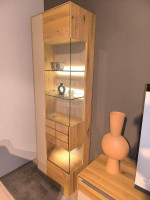 Decker - Wohnkombination Carson Asteiche Massiv Bianco Geölt Front Akzent Glas Schlamm Satiniert Inklusive LED Beleuchtung - 4