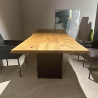 Paul Lindberg - Stammtisch Ruvio Planke Platte Eiche Wild Mitt Offenen Ästen Und Rissen Gestell Metall Bronze Lackiert - 6