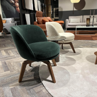 Rolf Benz - 2er-Set Clubsessel 562 CL-SE Inkl. Beistelltisch Leder Hellelfenbein Beige Und Stoff Tannengrün Gestell Amerikanischer Nussbaum Massiv Lackiert Mit Drehfunktion Beistelltisch 972-102 Naturstein Graphit Brown Braun - 4