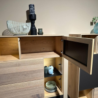 Anrei - Highboard 2 Puro Asteiche Gebürstet Weiß Geölt Farbglas Zartbitter Matt Braun Mit Dimmbarer Beleuchtung - 8