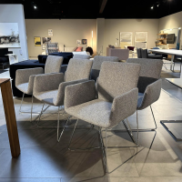 COR - 6er Set Armlehnstuhl Jalis 100541 Stoff 5012 Blau Ecru Drahtgestell Verchromt Mit Kunststoffgleitern - 9