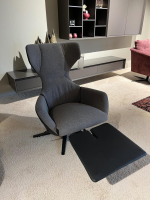 Contur - Einzelsessel Gaudino Innen Stoff Estelle 44 Grau Außen Leder Dino 545 Schwarz Gestell Metall Schwarz - 5