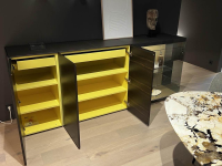 Interlübke - Sideboard Just Cube Light Front Und Außenseiten Mooreiche Braun D75 Korpus Lack Gelb Beige Vitrine Grauglas - 3