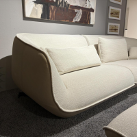 COR - Sofa Nook Sitz Stoff 8190 Woll Weiß Außen Leder 420 Sand Beige Füße Kunststoffgleiter mit Hocker Und Kissen - 7