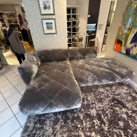 Bretz - Ecksofa Teratai H106li Bezug Stoff 65 9681 Hochflor Velours Feather Grey Grau Gleiter Schwarz - 4
