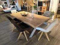 Ludwig Gutmann - Essgrupe Normandy Iggy Tisch Mango Natur Gebeizt Füße Metall Sessel Vintage Leder Und Stoff Füße Eiche - 2