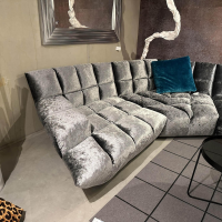 Bretz - Ecksofa Cloud 7 Stoff 66 2085 Velvet Silberschimmer Grau Gleiter Schwarz Inklusive Kissen - 7