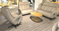 Hukla - Polstergarnitur Havanna Leder Credo Pearl Grau Beige Gestell Metallkufe Schwarz Inklusive Kissen - 3