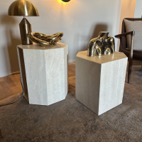 Galotti & Radice - 2er-Set Beistelltisch Prism Stein Travertino Romano Natur Gebürstet - 2