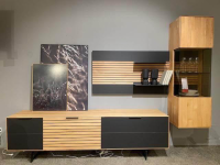 Wöstmann - Wohnwand WM 2320 Kanadische Erle Massiv Natur Front Mattglas Schwarz Mit LED Beleuchtung - 3