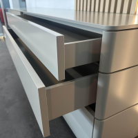 Sudbrock - Wohnwand Goya Lack 405 Muschelgrau Lamellenpaneel Eiche Milk Inklusive Beleuchtung Mit Fernbedienung - 2