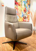Contur - Relaxsessel Positano Medium Semianilinleder Lava Grau Kreuzfuß Schwarz Bedienelement Edelstahl - 6