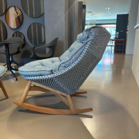 DEDON - Schaukelstuhl MBrace Geflecht Baltic Blau Grau Sitzfläche Stoff MARnori Blau Grau Gestell Teak Mit Hocker - 7