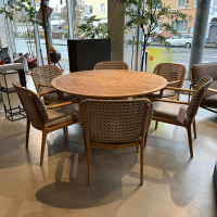 Gloster - Essgruppe Kay Und Whirl Platte Und Gestell Teakholz Stuhlrücken Kunststoff Korbgeflecht Harvest Grau Braun - 4