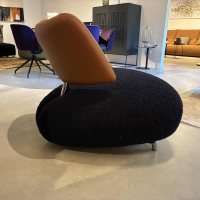 Leolux - Sessel Pallone Sitz Stoff Robou 17 Midnight Blue Dunkelblau Rücken Leder Ceras 2620 Auburn Braun Füße Metall Chrom - 4