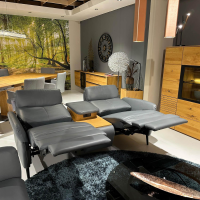 Natura - Garnitur Sofa Fresno Leder Mercury Blue Grey Blau Grau Metallfuß Schwarz Matt Mit Motorischer Relaxfunktion - 2