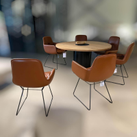 Freifrau - 6er Set Stuhl Leya Armchair 4 Stühle Low ohne Armlehne 2 Stühle High mit Armlehne Leder Opium Cognac Braun Gestell Metall Pulverbeschichtung Feinstruktur Matt Dunkelbraun - 4