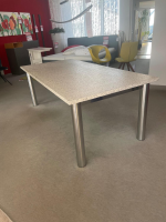 Bacher - Esstisch Platte Granit Bianco Kristall Grau Gestell Edelstahlrohr - 4