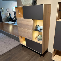 Anrei - Highboard 2 Puro Asteiche Gebürstet Weiß Geölt Farbglas Zartbitter Matt Braun Mit Dimmbarer Beleuchtung - 7