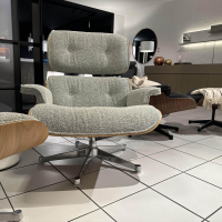 Vitra - Loungesessel Eames Stoff Nubia Elfenbein Forest Beige Schale Nussbaum Schwarz Pigmentiert Gestell Aluminium Poliert Inklusive Hocker - 6