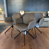 Ronald Schmitt Design - 4er Set Drehssessel Mirella C Leder Toledo Mocca Braun Gestell Metall Schwarz Pulverbeschichtet - 6