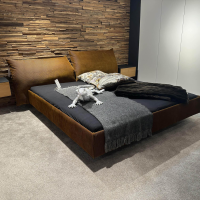 Möller Design - Systembett MD13 Stoff Charmelle Cord 52 Rot Braun Holzfuß Schwarz Mit Kopfteil Rose - 4