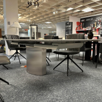 Draenert - Esstisch Adler 1224 Platte Granit Polar Poliert Grau Sockel Oval Edelstahl Matt Geschliffen Ohne Rollen - 4