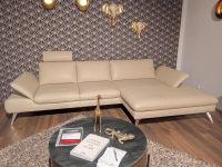 Contur - Ecksofa Collina Leder L50 WP Ecru Beige Füße Metall Gebürstet Mit Sitztiefenverstellung Und Klappbaren Armlehnen - 6