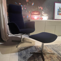 De Sede - Sessel Lomo Stoff Samt Dunkelblau Gestell Verchromt Inklusive Hocker - 8