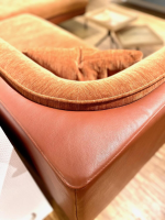 Sits - Ecksofa Frej Stoff Chenille Und Echtleder Cognac Orange Braun Winkelfüße Metall Schwarz - 7