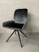 Hülsta - Stuhl S1000 Stoff Velour Glänzend Blaugrau Gestell Anthrazit - 3