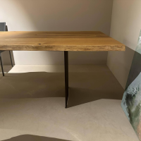 Paul Lindberg - Stammtisch Ruvio Planke Platte Eiche Wild Mitt Offenen Ästen Und Rissen Gestell Metall Bronze Lackiert - 4